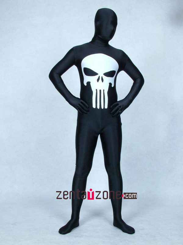 Black Skull Pattern Spandex Lycra Zentai Suit