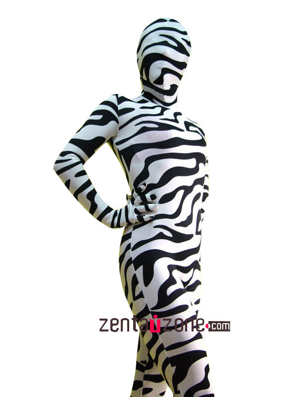 Zebra Pattern Spandex Lycra Full Body Zentai Suit - Click Image to Close
