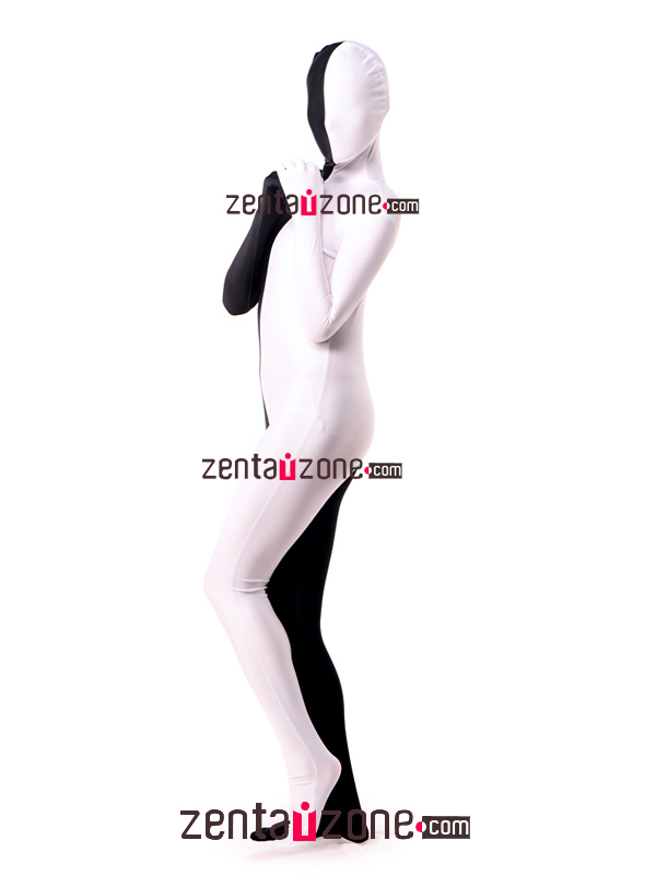 Black And White Double-skin Lycra Spandex Zentai - Click Image to Close