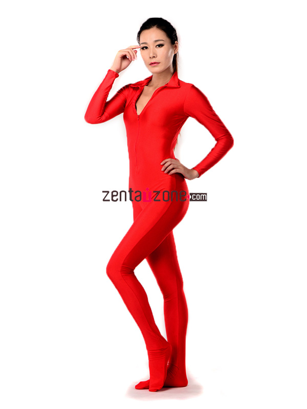 Red Spandex Lycra Unisex Catsuit - Click Image to Close