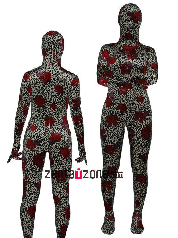 Red Rose Thicken Velvet Zentai Bodysuit - Click Image to Close