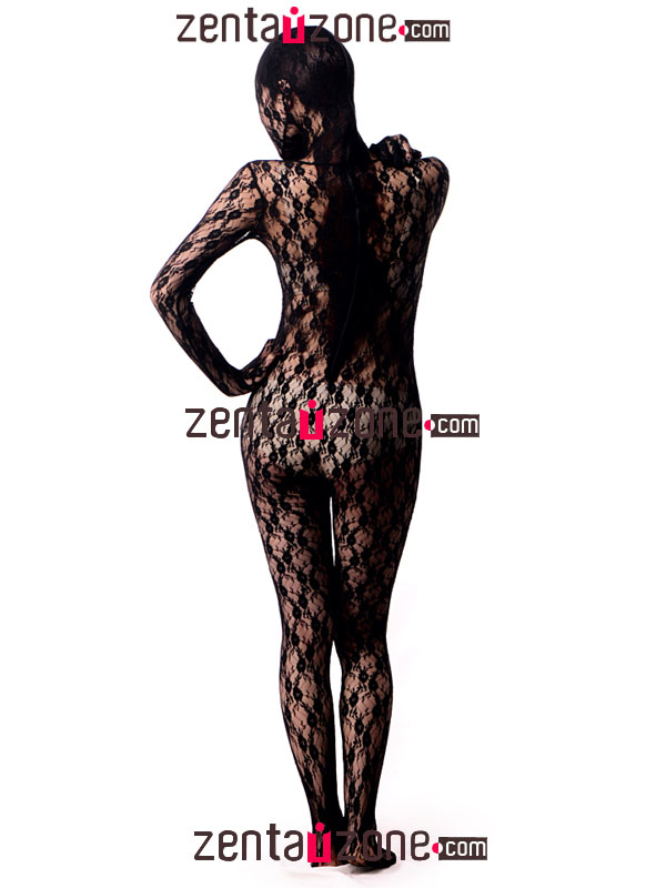 Flower Black Sexy Lace Zentai Suit - Click Image to Close