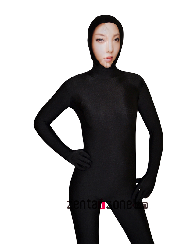 Face Zentai Black Spandex Lycra With Beautiful Girl Face - Click Image to Close