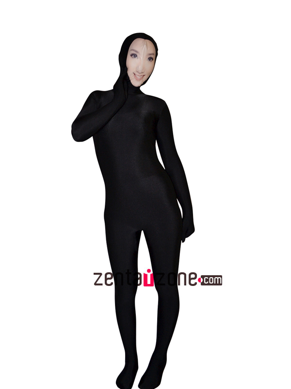 Face Zentai Black Lycra Spandex Zentai With Smile Girl Face - Click Image to Close