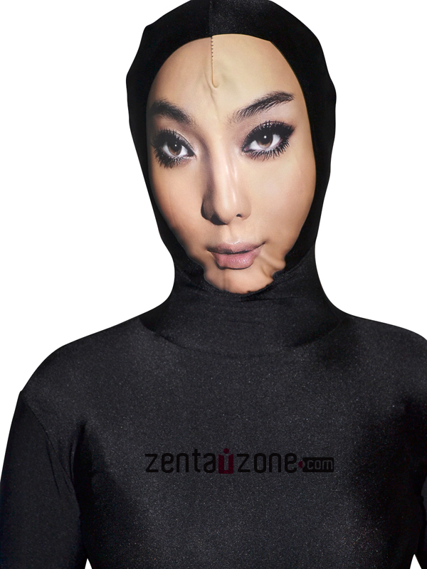 Face Zentai Black Lycra Zentai Bodysuit With Sexy Girl Face - Click Image to Close