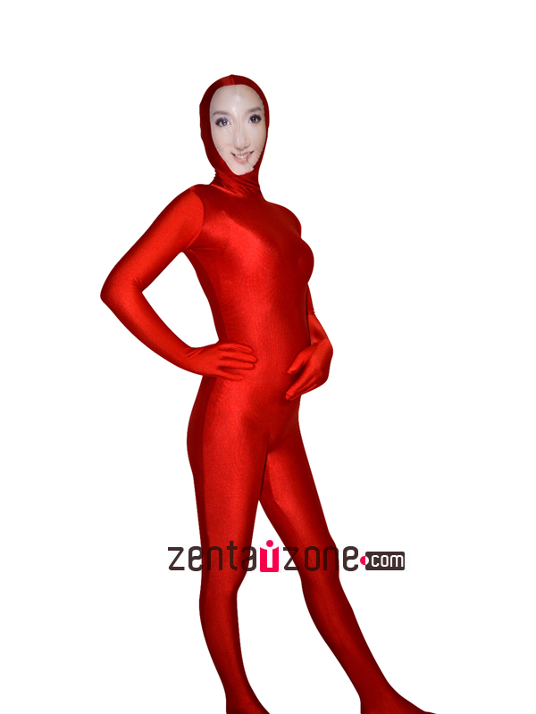 Face Zentai Red Lycra Spandex Zentai With Girl Sweet Face - Click Image to Close