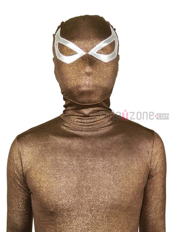 Coffee Full Body Zentai Suit With Silver Eye Outline - Click Image to Close