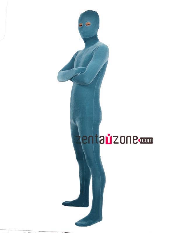 Light Blue Velvet Zentai Full Body Suit - Click Image to Close