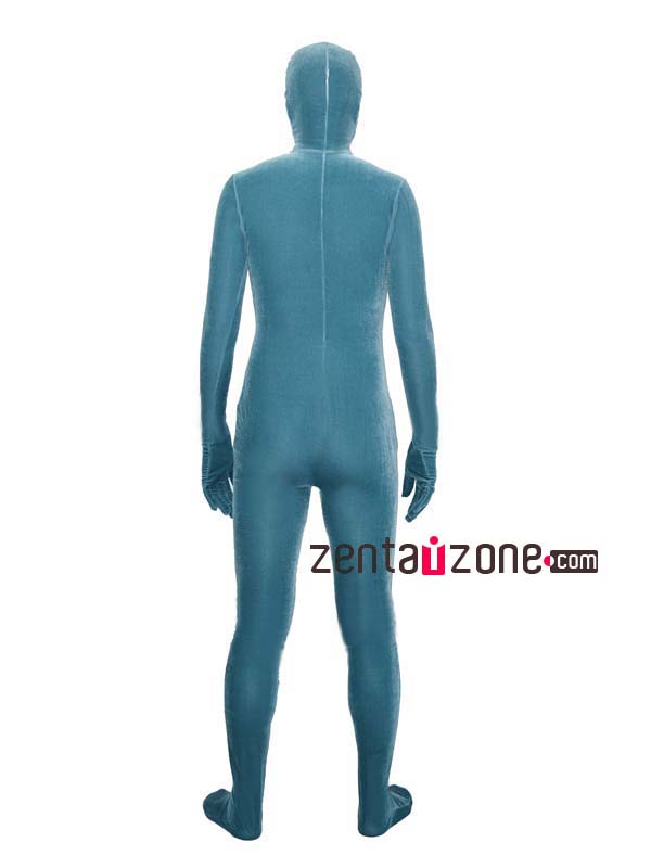 Light Blue Velvet Zentai Full Body Suit - Click Image to Close