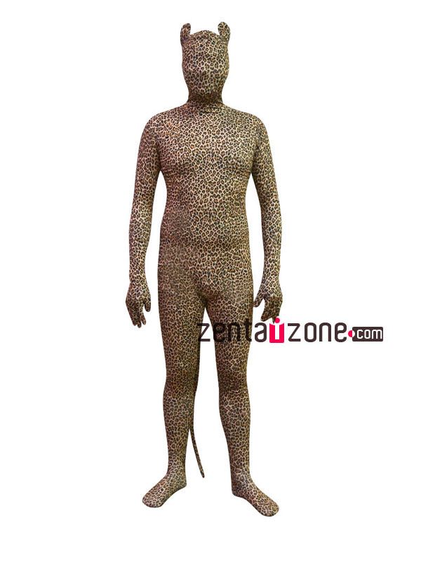 Leopard Animal Spandex Bodysuit Zentai With Tail And Ears
