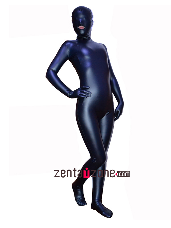 2014 Navy Blue Pu Metallic Full Bodysuit With Open Mouth - Click Image to Close