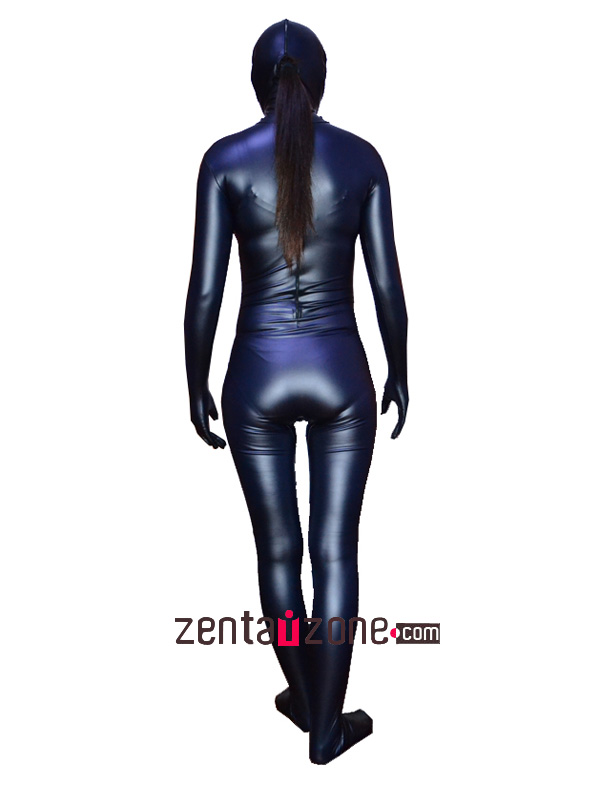 2014 Navy Blue Pu Metallic Full Bodysuit With Open Mouth - Click Image to Close