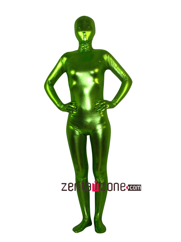 Grass Green Shiny Metallic Zentai Suit - Click Image to Close