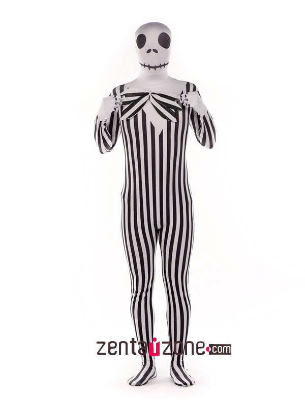 Black And White Skeleton Spandex Print Full Bodysuit - Click Image to Close