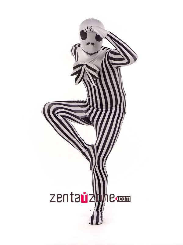 Black And White Skeleton Spandex Print Full Bodysuit - Click Image to Close