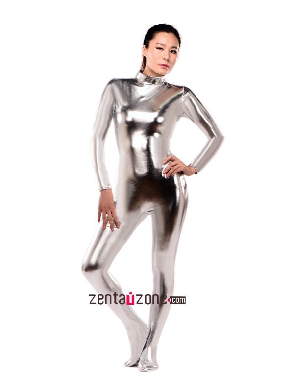Silver Shiny Metallic Catsuit - Click Image to Close