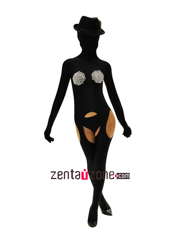 Black One-pieced Sexy Zentai Spandex Outfit - Click Image to Close