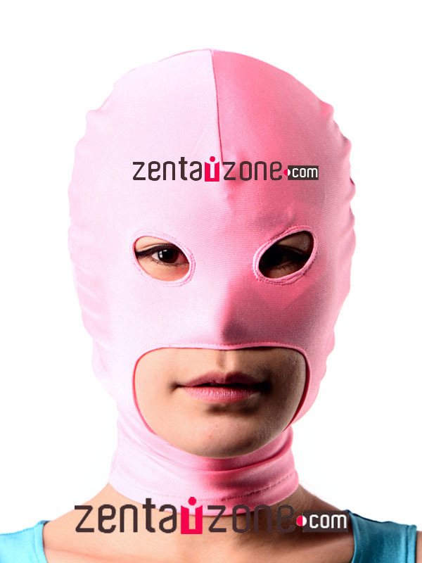 Pink Spandex Lycra Zentai Hood With Open Mouth Eyes - Click Image to Close