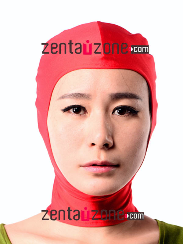 Red Spandex Zentai Hood Open Face - Click Image to Close