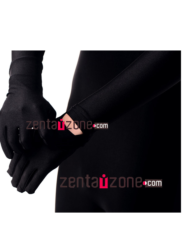 Black Lycra Spandex Zentai With Detachable Hood Hands Feet - Click Image to Close