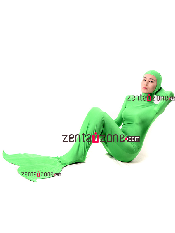 Green Mermaid Spandex Lycra Zentai Suit With Open Face - Click Image to Close