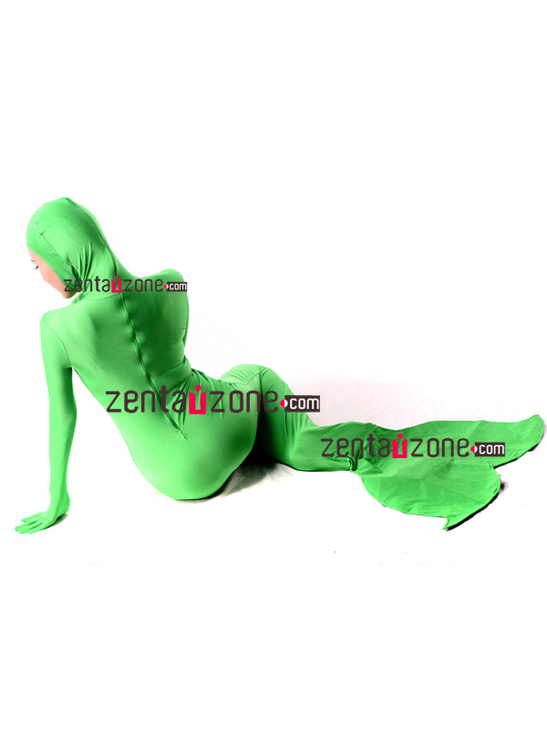 Green Mermaid Spandex Lycra Zentai Suit With Open Face - Click Image to Close
