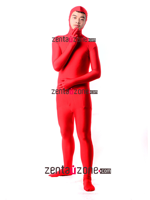 Red Lycra Full Bodysuit With Open Face - Click Image to Close