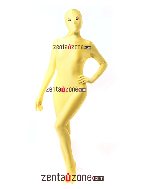Fashion Yellow Spandex Zentai Full Body Suit With Open Eyes - Click Image to Close