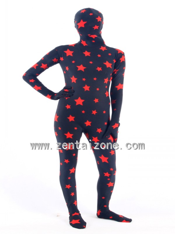Red Stars Patten Unisex Lycra Spandex Zentai Suit - Click Image to Close