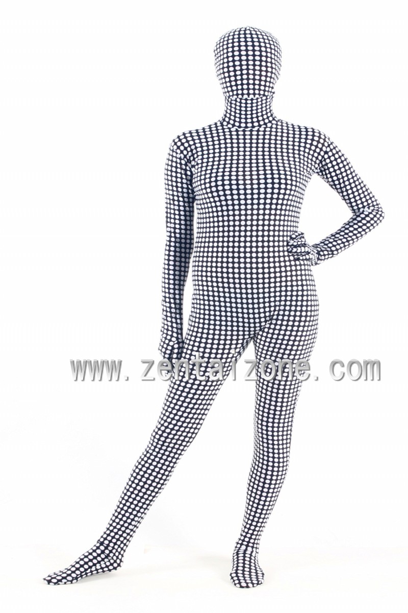 White Round Spots Spandex Lycra Full Bodysuit Zentai
