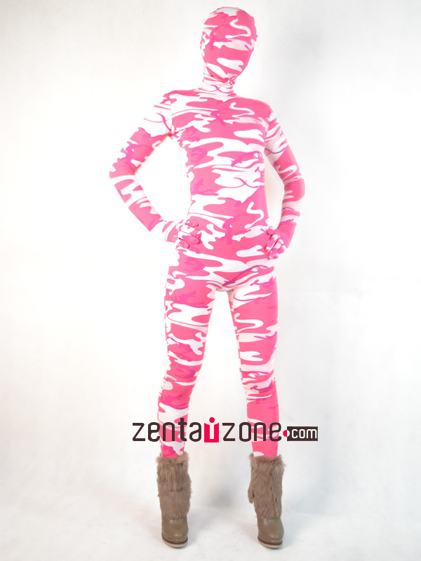 Pink And White Camouflage Spandex Zentai Suit - Click Image to Close
