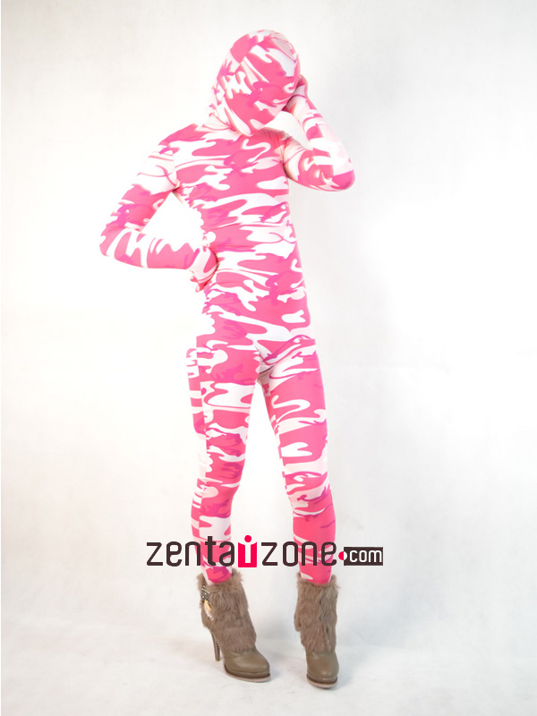 Pink And White Camouflage Spandex Zentai Suit - Click Image to Close