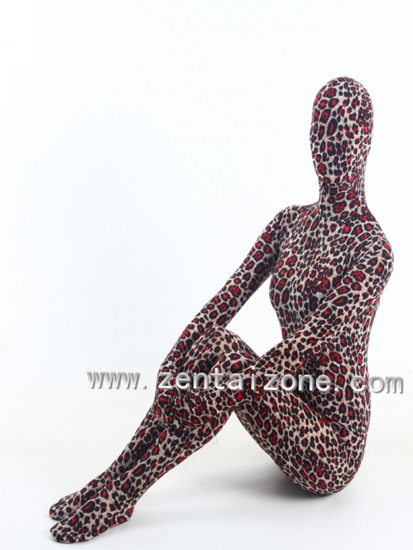 Red Pattern Leopard Spandex Zentai Catsuit Costume - Click Image to Close